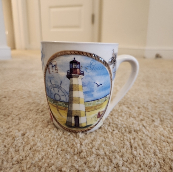 Hand Painted Lighthouse Ceramic Mug Beach Sailor - Picture 1 of 6
